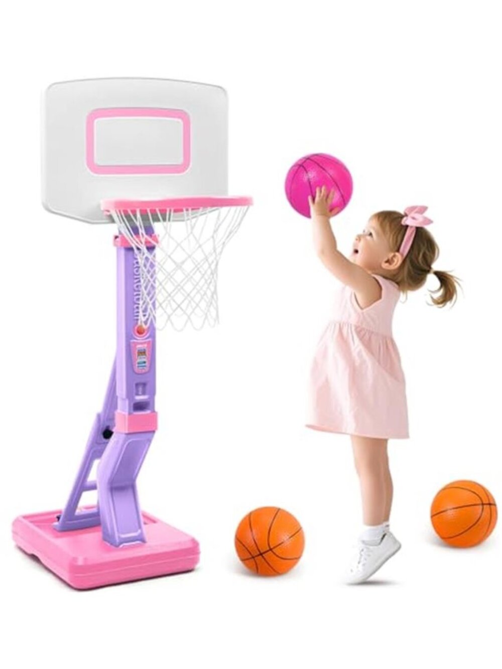 Toddler Pink Basketball Hoop for Kids 1-3,2-4 5 Years Old, Adjustable Mini Hoop